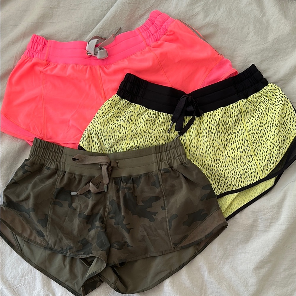 Lululemon Hotty Hot shorts sz 6 Neon Pink, Yellow, and Camouflage